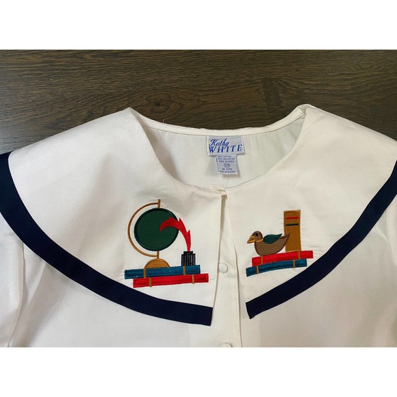 Vintage ~Rare~ NWT Kathy White Big Collar Embroidered Top Blouse ~22W - Picture 4 of 7